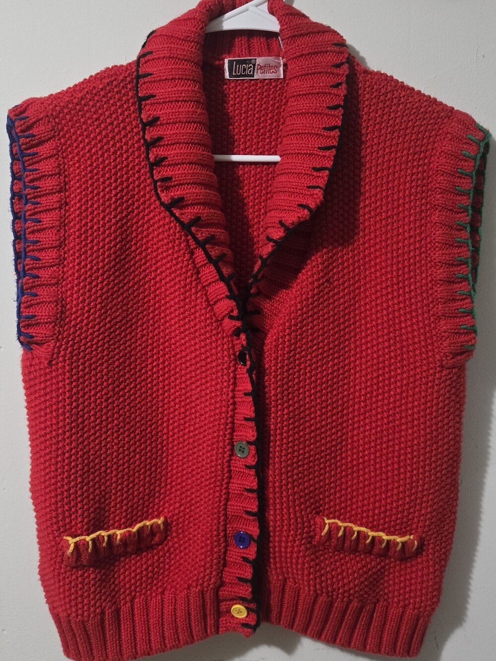 Vintage 80s/90s Lucia Petites Red Knit Sweater Vest